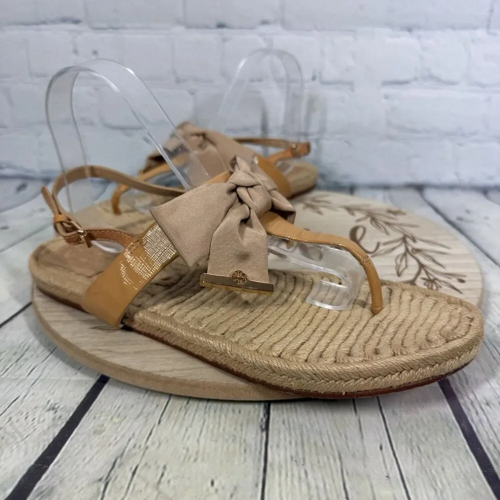 Tory Burch Bow Thong Sandals Women 11 Espadrille Jute Resort Coastal Boho